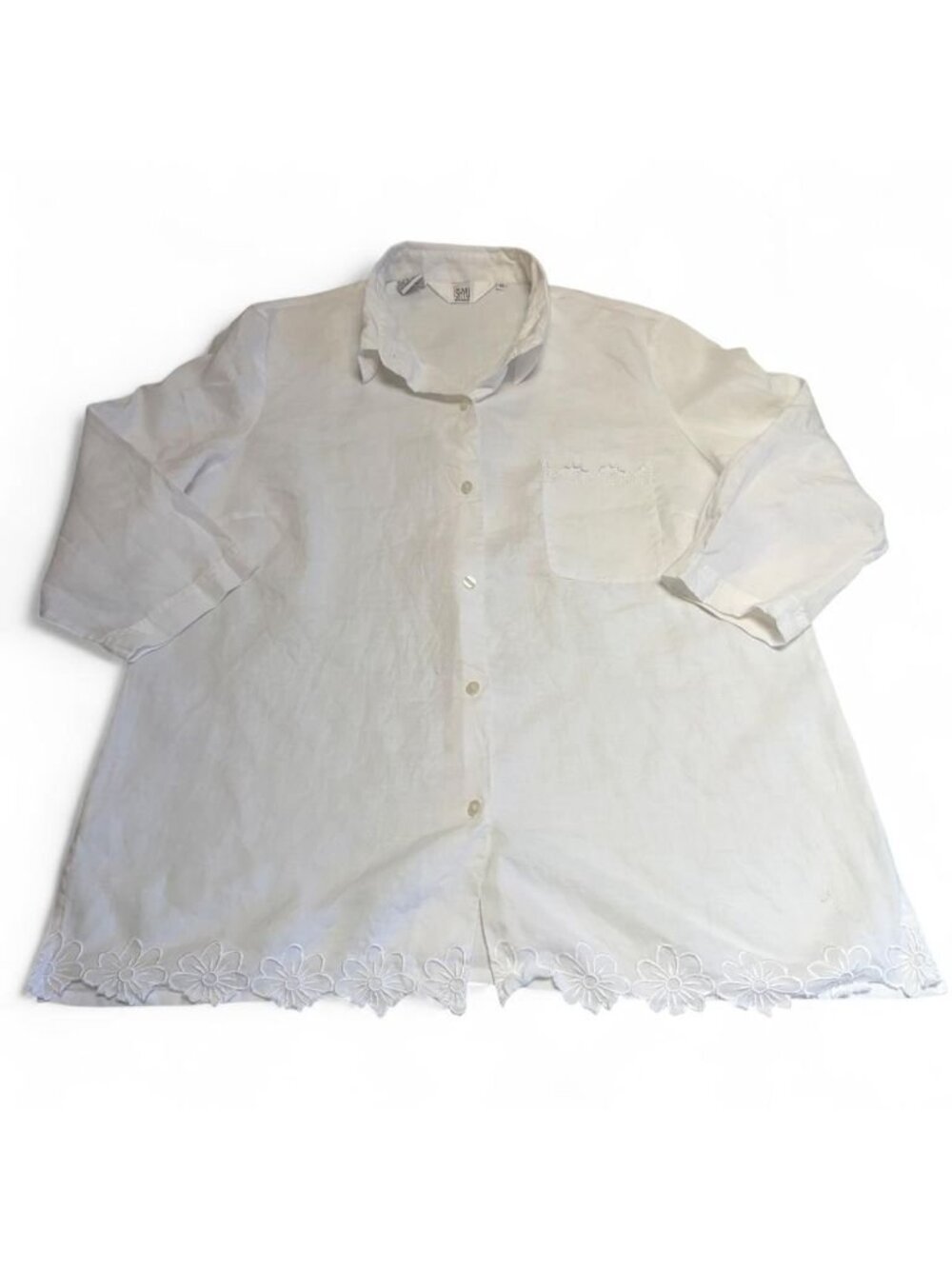 Vintage 90's 100% Linen Floral Embroidered Button Up Blouse Women's 1X Cottage